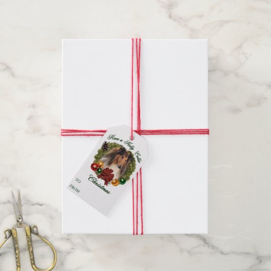 Rough Collie Kerstmis Cadeaulabel (Met Touw)