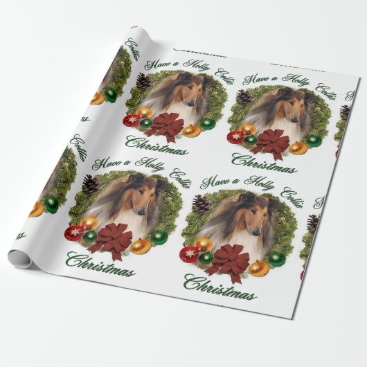 Rough Collie Kerstmis Cadeaupapier (Uitgerold)