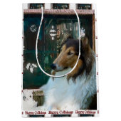 Rough Collie Kerstmis Medium Cadeauzakje (Voorkant)