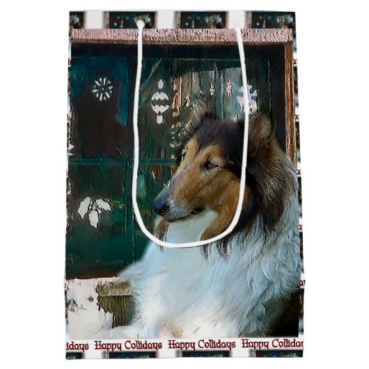 Rough Collie Kerstmis Medium Cadeauzakje (Achterkant)