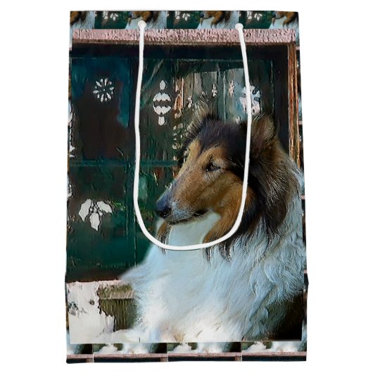 Rough Collie Kerstmis Medium Cadeauzakje (Achterkant)