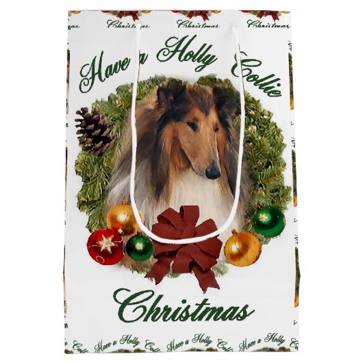 Rough Collie Kerstmis Medium Cadeauzakje (Achterkant)