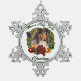 Rough Collie Kerstmis Tin Sneeuwvlok Ornament