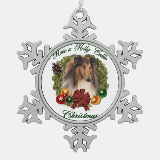 Rough Collie Kerstmis Tin Sneeuwvlok Ornament (Voorkant)