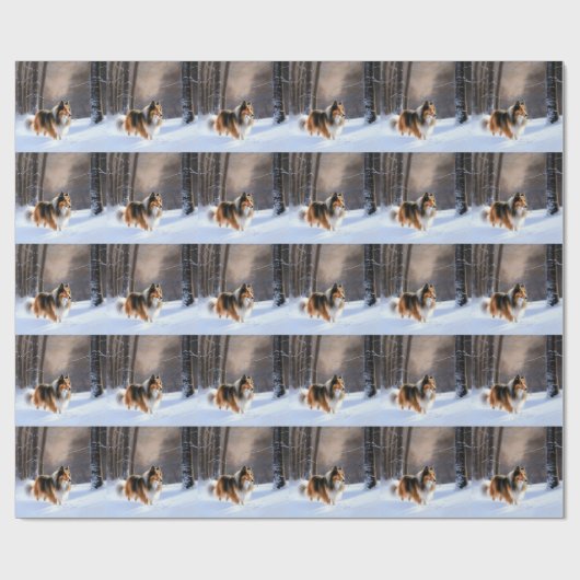 Rough Collie liet het sneeuwen Kerstmis Cadeaupapier (Vlak)