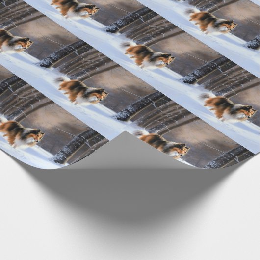 Rough Collie liet het sneeuwen Kerstmis Cadeaupapier (Hoek)