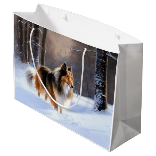 Rough Collie liet het sneeuwen Kerstmis Groot Cadeauzakje (Achterkant Gekanteld)