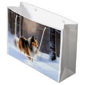 Rough Collie liet het sneeuwen Kerstmis Groot Cadeauzakje (Voorkant Gekanteld)