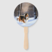 Rough Collie liet het sneeuwen Kerstmis Handwaaier (Achterkant)