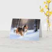 Rough Collie liet het sneeuwen Kerstmis Kaart (Gele Bloem)