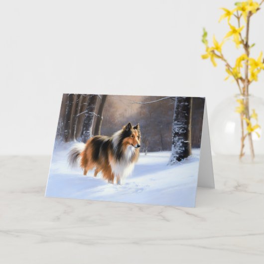 Rough Collie liet het sneeuwen Kerstmis Kaart (Gele Bloem)