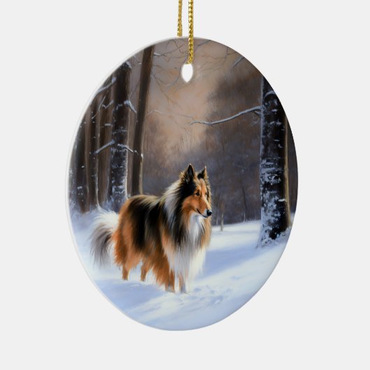 Rough Collie liet het sneeuwen Kerstmis Keramisch Ornament (Rechts)