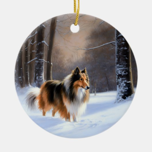 Rough Collie liet het sneeuwen Kerstmis Keramisch Ornament (Voorkant)