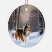 Rough Collie liet het sneeuwen Kerstmis Keramisch Ornament (Links)
