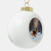 Rough Collie liet het sneeuwen Kerstmis Keramische Bal Ornament (Links)