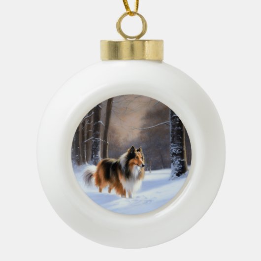 Rough Collie liet het sneeuwen Kerstmis Keramische Bal Ornament (Voorkant)