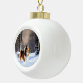 Rough Collie liet het sneeuwen Kerstmis Keramische Bal Ornament (Rechts)