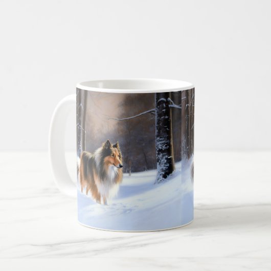 Rough Collie liet het sneeuwen Kerstmis Koffiemok (Voorkant links)