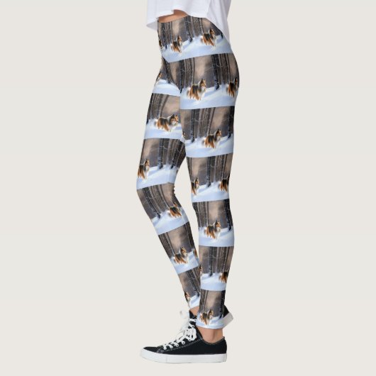 Rough Collie liet het sneeuwen Kerstmis Leggings (Links)
