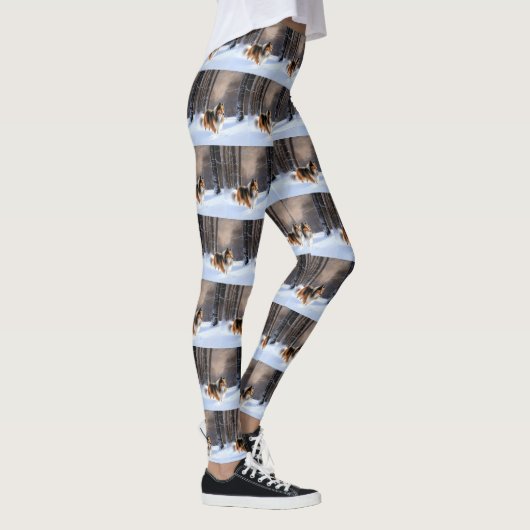 Rough Collie liet het sneeuwen Kerstmis Leggings (Rechts)