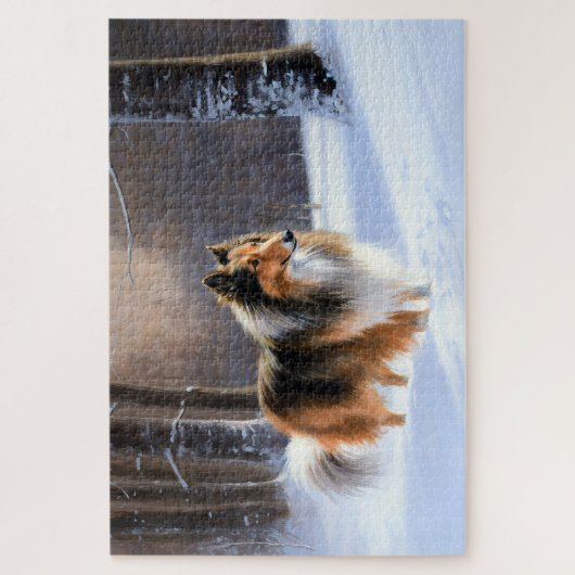 Rough Collie liet het sneeuwen Kerstmis Legpuzzel (Verticaal)