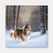 Rough Collie liet het sneeuwen Kerstmis Magneet (Voorkant)