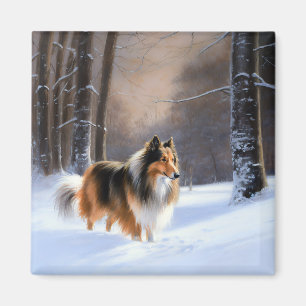 Rough Collie liet het sneeuwen Kerstmis Magneet