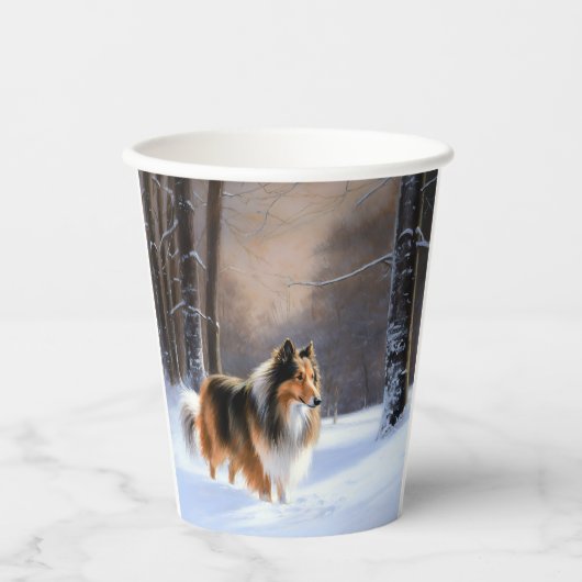 Rough Collie liet het sneeuwen Kerstmis Papieren Bekers (Voorkant)