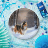 Rough Collie liet het sneeuwen Kerstmis Papieren Bordje (Feest)