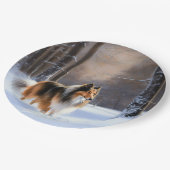 Rough Collie liet het sneeuwen Kerstmis Papieren Bordje (Gekanteld)