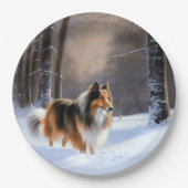 Rough Collie liet het sneeuwen Kerstmis Papieren Bordje (Voorkant)