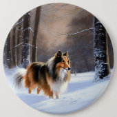 Rough Collie liet het sneeuwen Kerstmis Ronde Button 6,0 Cm (Voorkant)