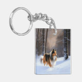 Rough Collie liet het sneeuwen Kerstmis Sleutelhanger (Voorkant Links)