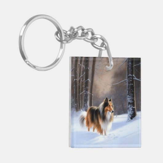 Rough Collie liet het sneeuwen Kerstmis Sleutelhanger (Voorkant Links)