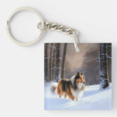 Rough Collie liet het sneeuwen Kerstmis Sleutelhanger (Voorkant)