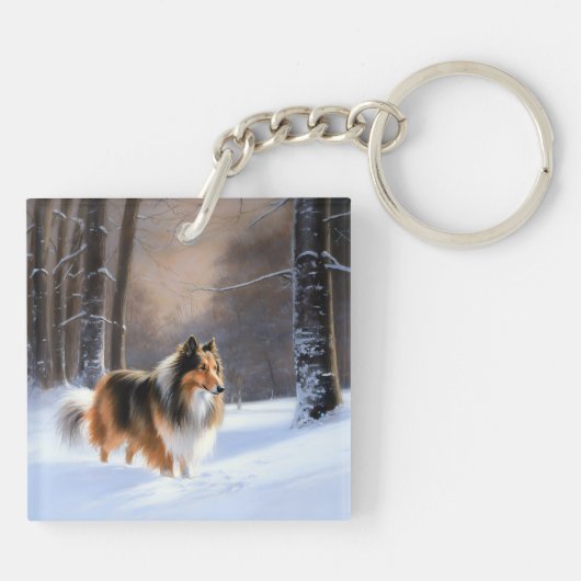 Rough Collie liet het sneeuwen Kerstmis Sleutelhanger (Achterkant)