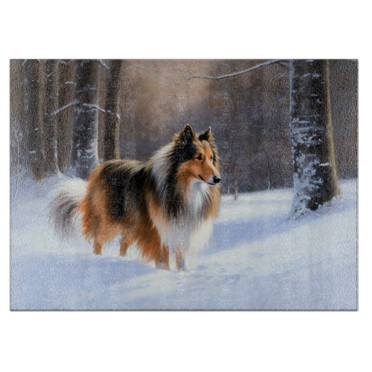 Rough Collie liet het sneeuwen Kerstmis Snijplank (Voorkant)