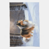 Rough Collie liet het sneeuwen Kerstmis Theedoek (Verticaal)