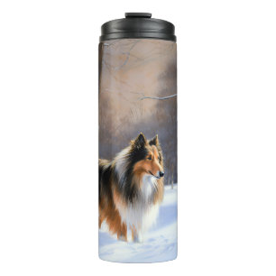 Rough Collie liet het sneeuwen Kerstmis Thermosbeker