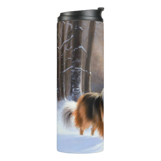 Rough Collie liet het sneeuwen Kerstmis Thermosbeker (Gedraaid links)
