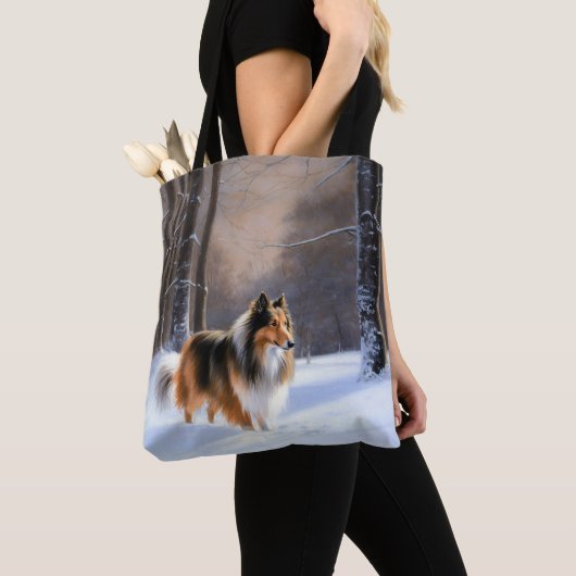 Rough Collie liet het sneeuwen Kerstmis Tote Bag (Dichtbij)