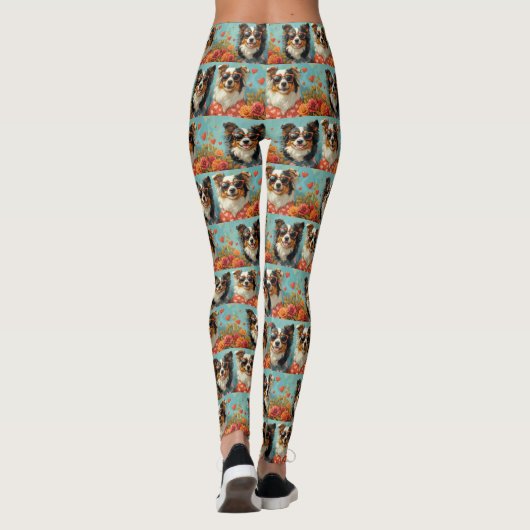 Rough Collie met hart Rozen Valentijnsdag Leggings (Achterkant)