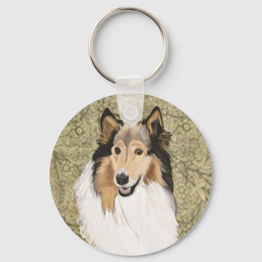Rough Collie on a Brown Floral background Sleutelhanger (Voorkant)