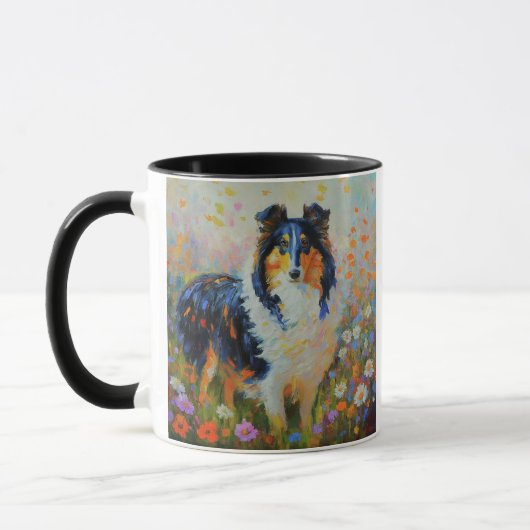 Rough Collie op het gebied van bloemen - impressio Mok (Links)