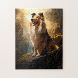 Rough Collie op Mountain Puzzle. Legpuzzel