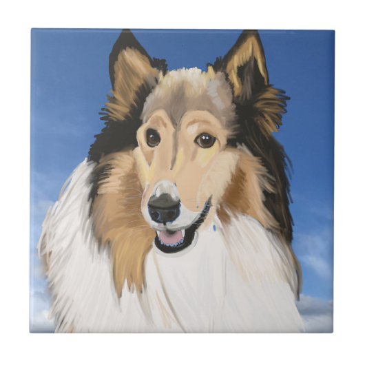 Rough Collie Portrait tegen blauwe hemel Tegeltje (Voorkant)