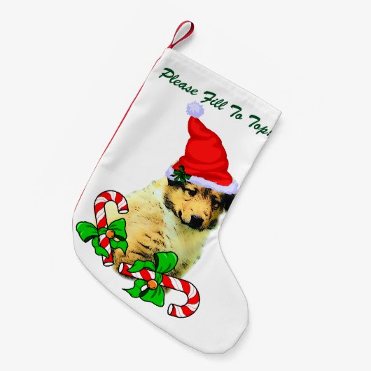 Rough Collie Puppy Kerstmis Kleine Kerstsok (Voorkant (Hangend))