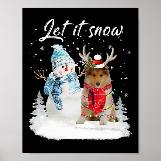 Rough Collie Santa Dog Kerstmis Snowman Xmas Paja Poster (Voorkant)