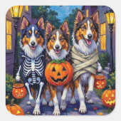 Rough Collie Trick-or-Treating Halloween Costumes Vierkante Sticker (Voorkant)