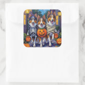 Rough Collie Trick-or-Treating Halloween Costumes Vierkante Sticker (Tas)